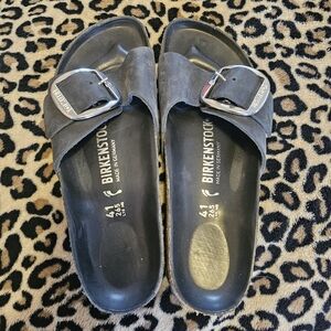 Birkenstock Madrid Big Buckle Oiled Leather Slip On Sandal Black Women's Size 10